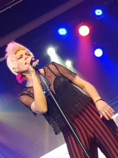 Pink Tribute Act - Monique Peforming Live As P!NK At An Event. Short Pink Mohawk, Pin Stripe Pants